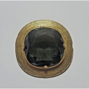 Accessocraft NYC Black/Green Glass Brooch Gold Tone Round 2" Vintage Pin Jewelry